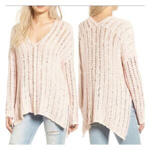 ASTR The Label Pink Open Knit V-Neck Sweater Size S